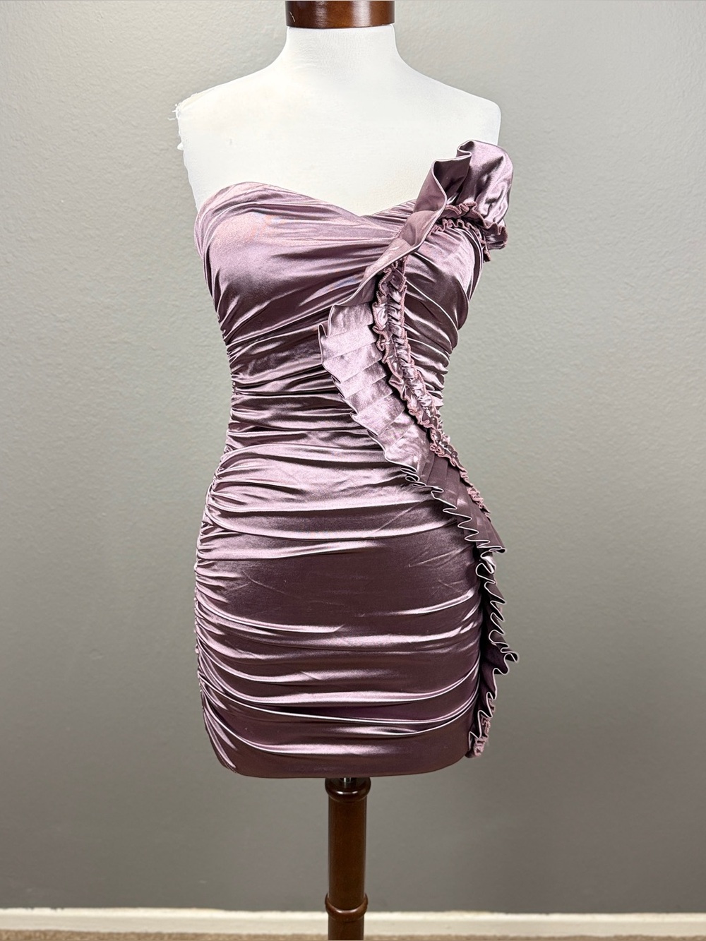 HELLO MOLLY Sz 2 NWD Must Be The Drip Satin Ruched Strapless Mini Dress Mauve